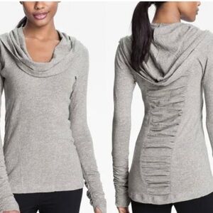 Zella Womens Hoodie Ruched Cowl Neck Pullover Top Thumb Holes